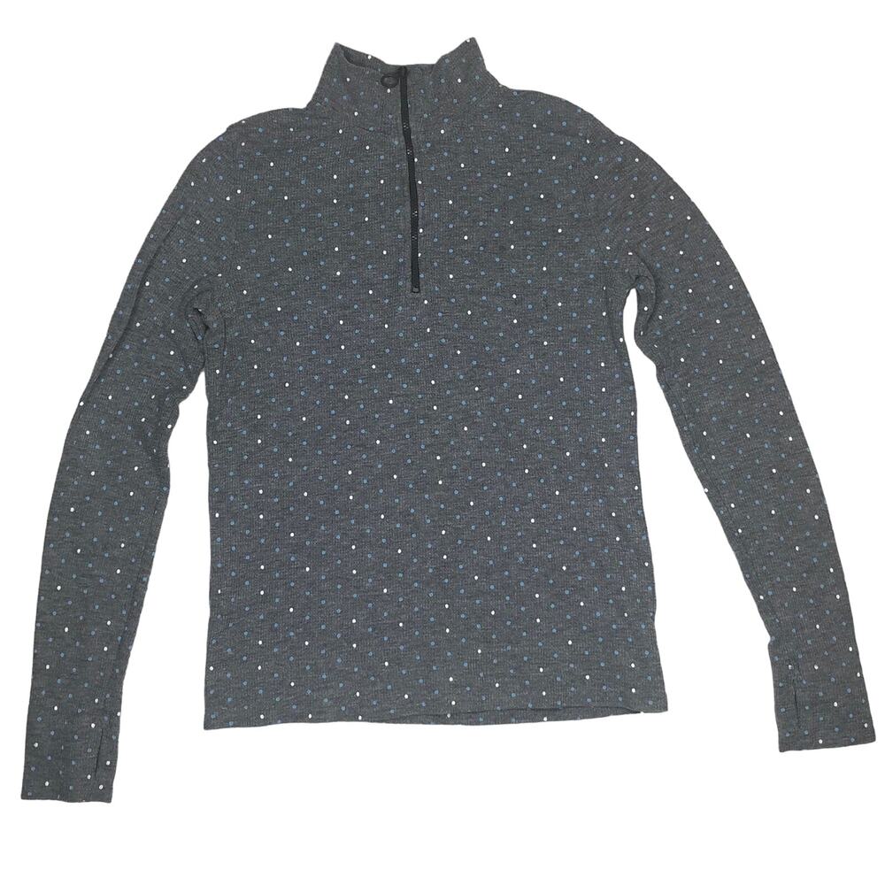 Aerie American Eagle Sweater Womens Small Waffle Knit Gray Polka Dot 1/4 Zipper